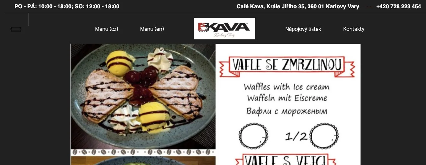 Ukázka úvodní stránky webu Café KAVA
