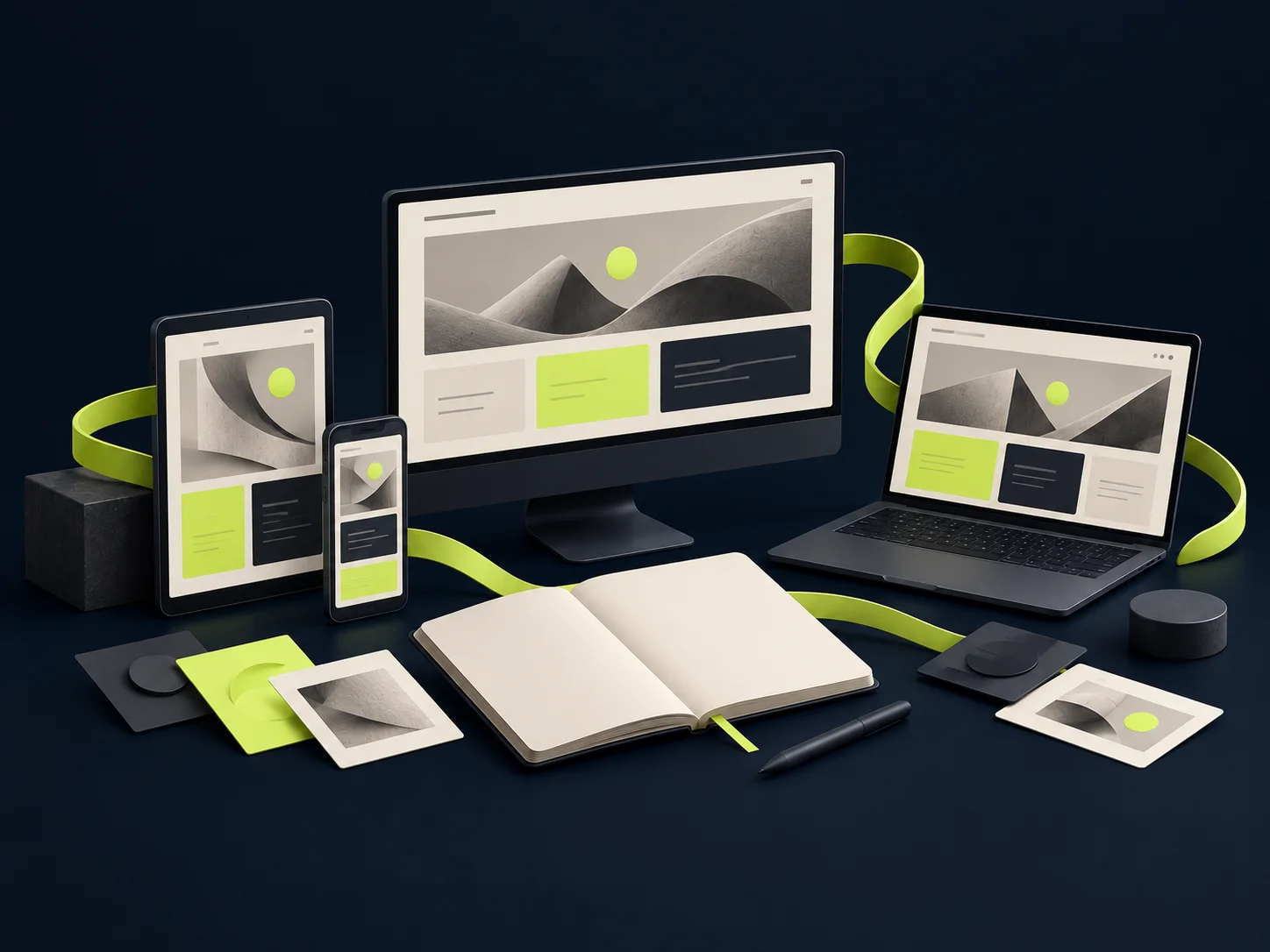 Ilustrace propojení webdesignu, obsahu a digitální strategie