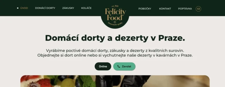 Ukázka úvodní stránky webu Felicity Food