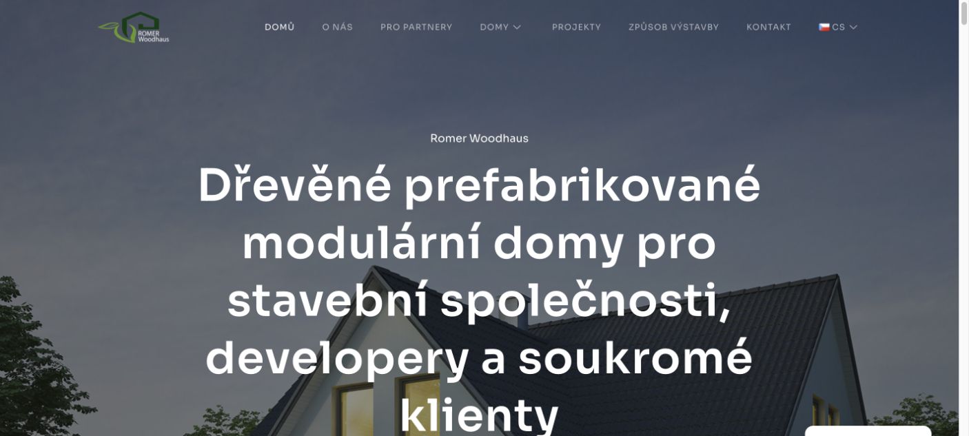 Úvodní stránka webu Romer Woodhaus