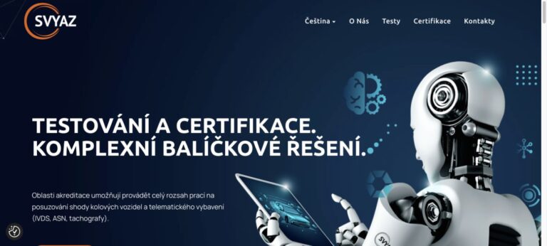 Úvodní stránka webu Svyaz – testování a certifikace