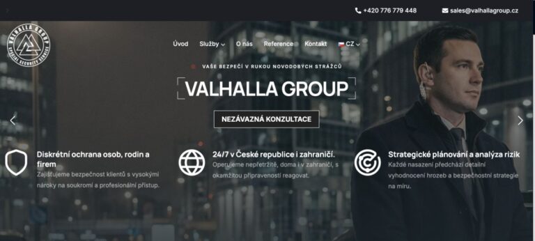 Úvodní stránka webu Valhalla Group