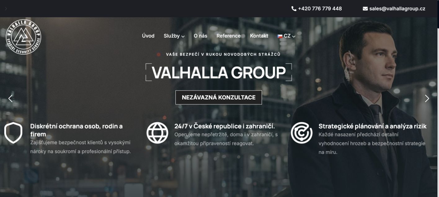 Úvodní stránka webu Valhalla Group